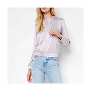 Express Shiny Satin Hoodie Pullover Size XL Silver Metallic Drawstring